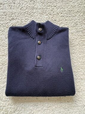 Ralph Lauren Navy Half-Button Cotton Sweater